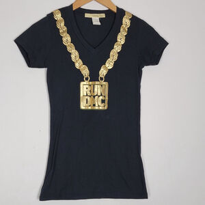 Vintage Mighty Fine 2006 RUN DMC RARE Gold Foil Black Tee Shirt XS Womens Y2K